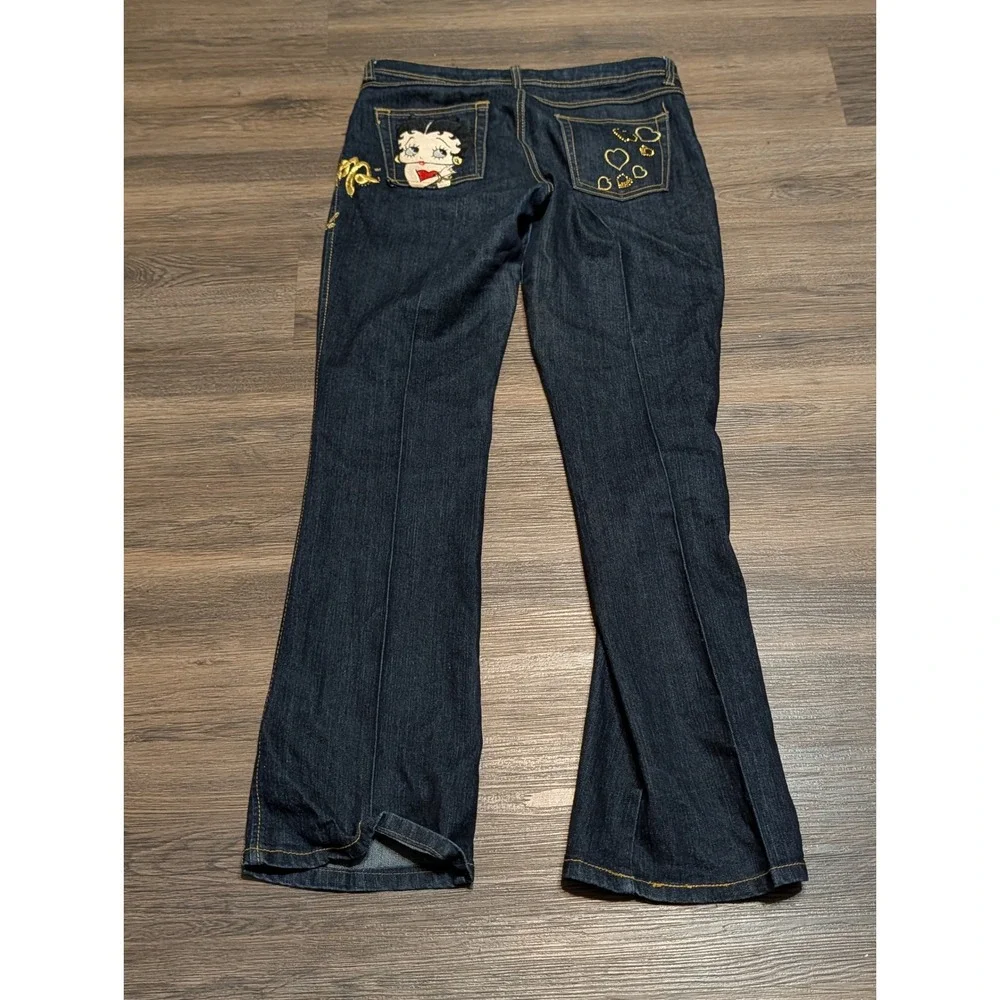 Southpole x Betty Boop Jeans Womens 9 Dark Wash Embroidered Pocket Flare Y2K